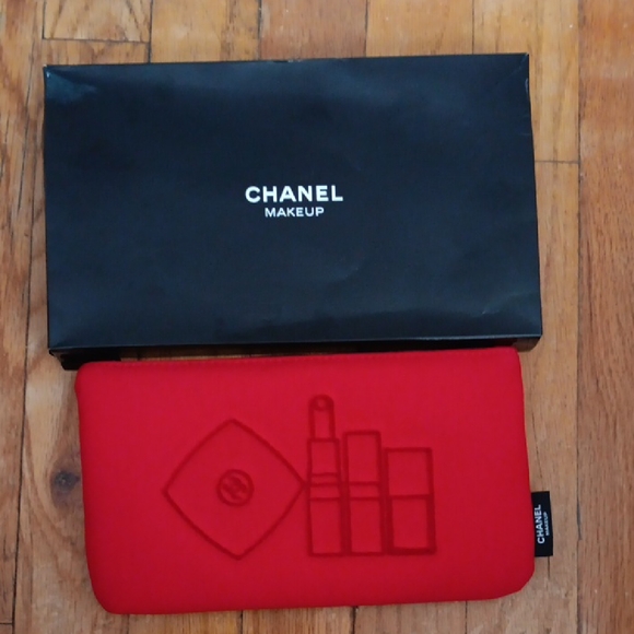 CHANEL Handbags - CHANEL Red Cosmetic Pouch with Black Bag